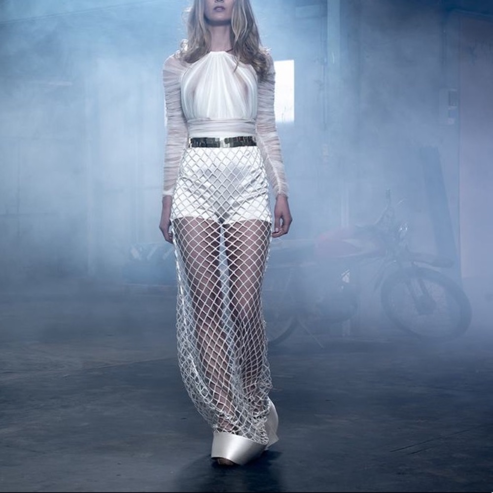 $4,000 Original Isabel Sanchis “Peonas” Fishnet Gown